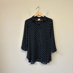 CABI #5019 Martini L/S Blouse Printed Button-Up Shirt in Navy